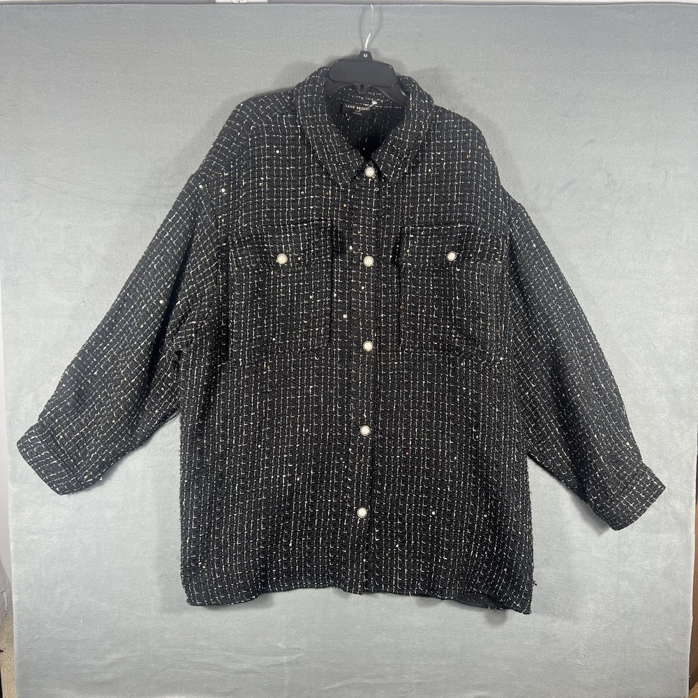 Lane Bryant Women's Black Tweed Shacket Jacket Top Pearl Buttons Plus Size 22/24